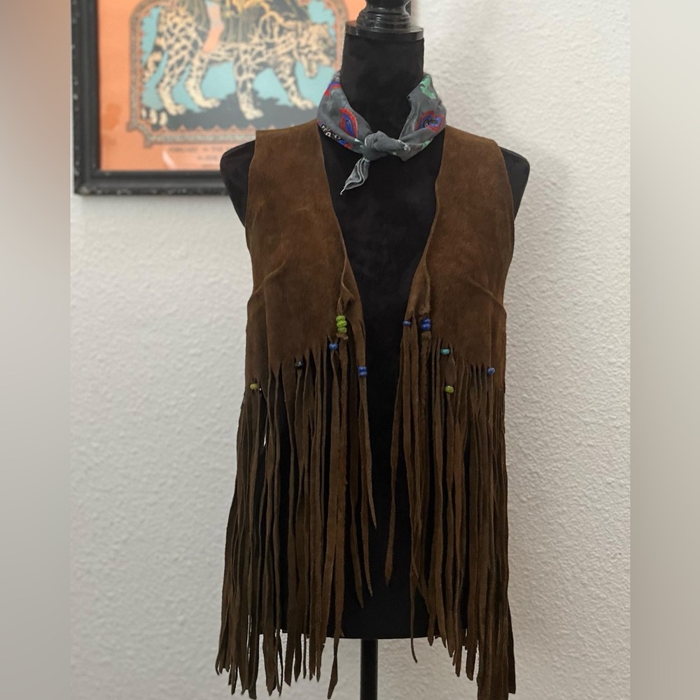 American Vintage Brown Fringe Vest